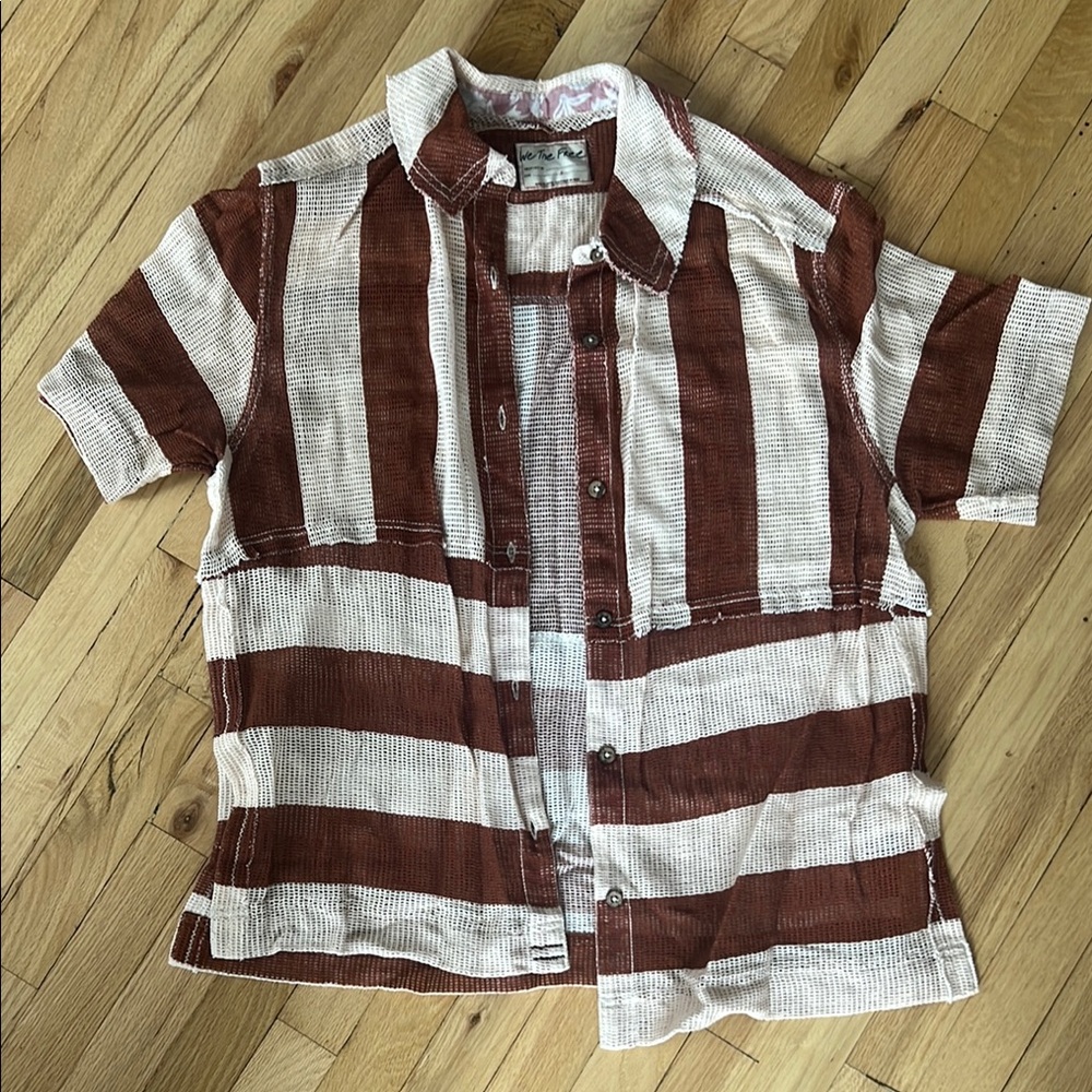 We The Free Brown and White Button Down Shirt